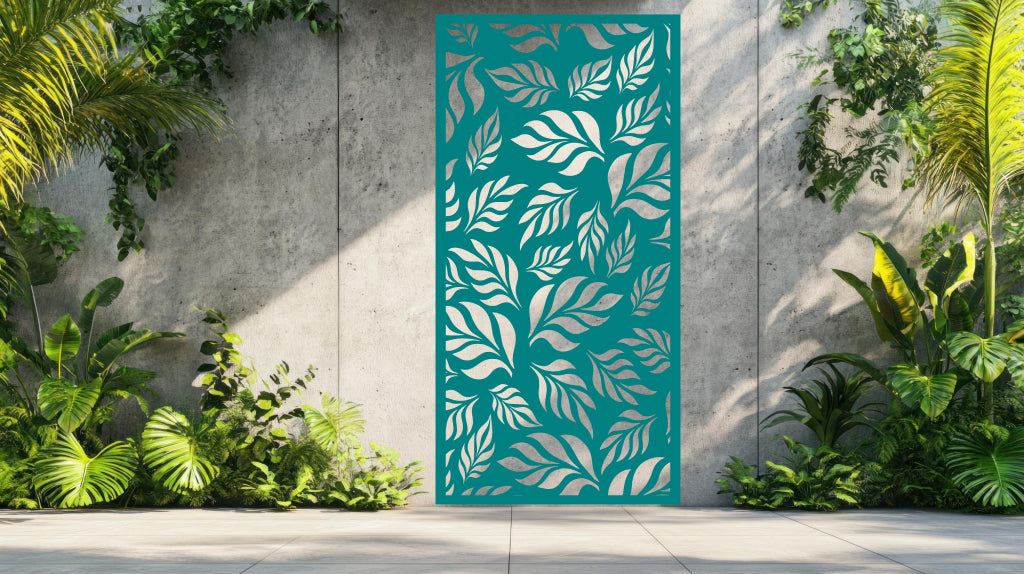 Botanic Wonder decorative screen in Wedgwood Satin, adding a soft blue-toned leaf pattern perfect for coastal or serene garden settings.