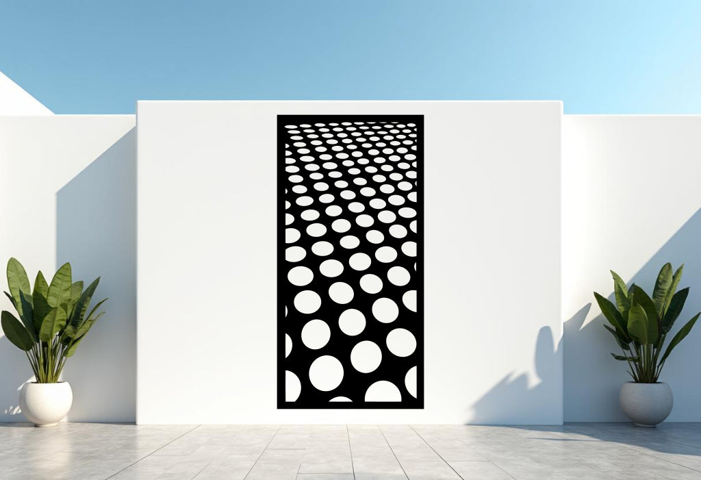 Infinite Circles privacy screen in Night Sky Matt Black, featuring a contemporary circular pattern that adds a sleek, modern touch to any outdoor or indoor space.
