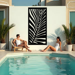 Palm Leaf privacy screen in Night Sky Matt Black, featuring a bold, tropical palm frond design, perfect for adding modern sophistication to any outdoor area.