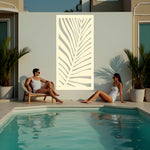Palm Leaf privacy screen in Canola Cream, blending soft yellow tones with a striking palm leaf pattern, perfect for creating a warm, inviting outdoor ambiance.