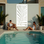 Palm Leaf privacy screen in Bright White Gloss, showcasing a clean and vibrant palm frond design, ideal for enhancing patio and poolside aesthetics.