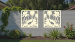 Warm Wetlands metal wall art panels in Canola Cream, showcasing tropical wetland motifs, ideal for a vibrant yet tranquil garden setting.