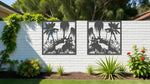 Modern Wetlands metal wall art panels in Berry Grey Gloss, featuring tropical wetland details in a sleek, metallic finish for stylish garden décor.