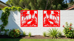 Vivid Wetlands wall art panels in Signal Red, showcasing tropical themes with herons, adding an eye-catching and dynamic touch to your outdoor space.