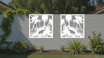 Elegant Wetlands metal wall art panels in Bright White Gloss, featuring detailed tropical plants and herons, ideal for modern and refreshing outdoor décor.